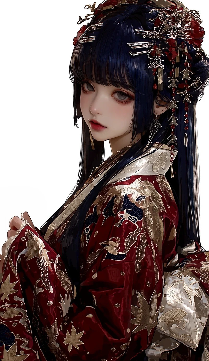 hình ảnh anime nữ mặc kimono giữa đêm trăng