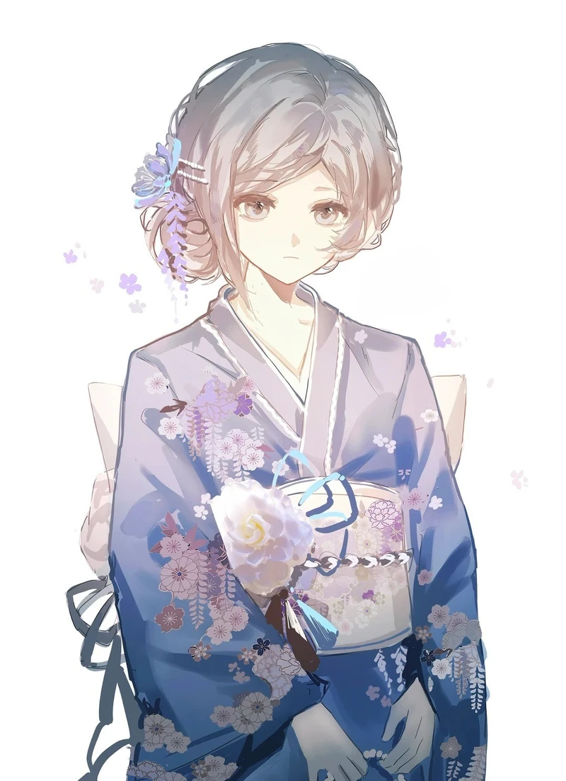 hình ảnh anime nữ mặc kimono màu xanh
