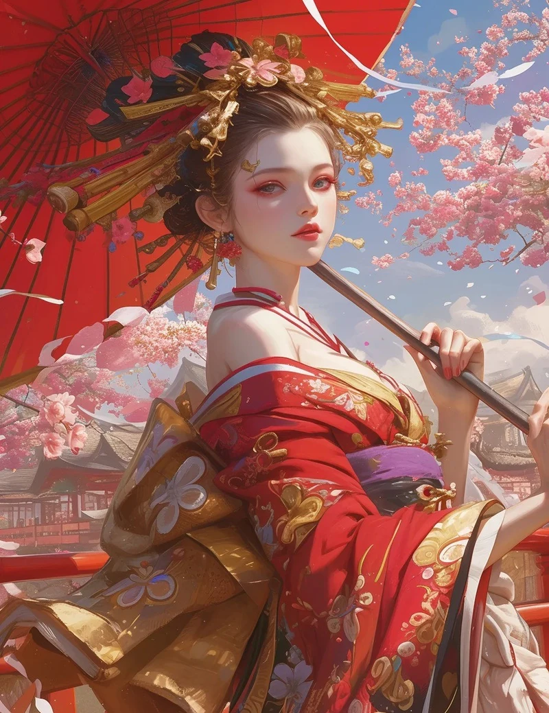 hình ảnh anime nữ mặc kimono mùa xuân