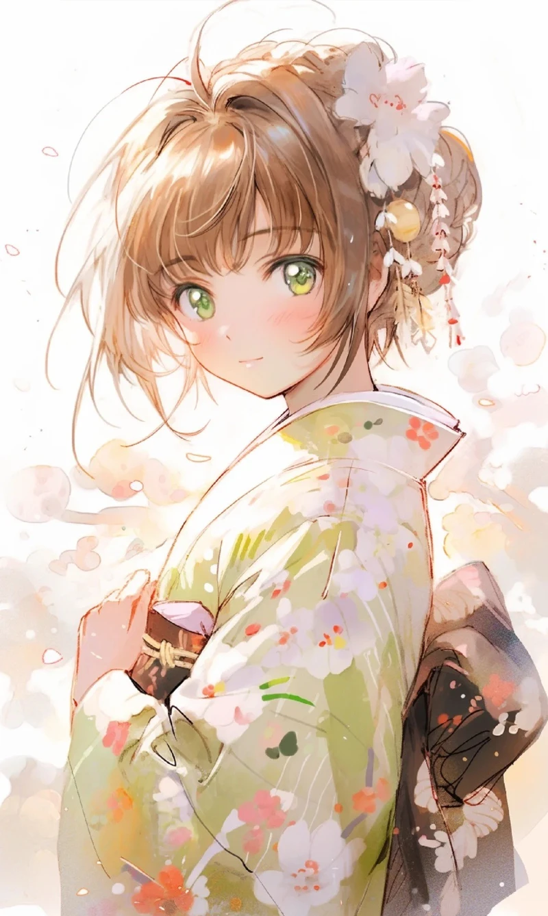 hình ảnh anime nữ mặc kimono nữ tính