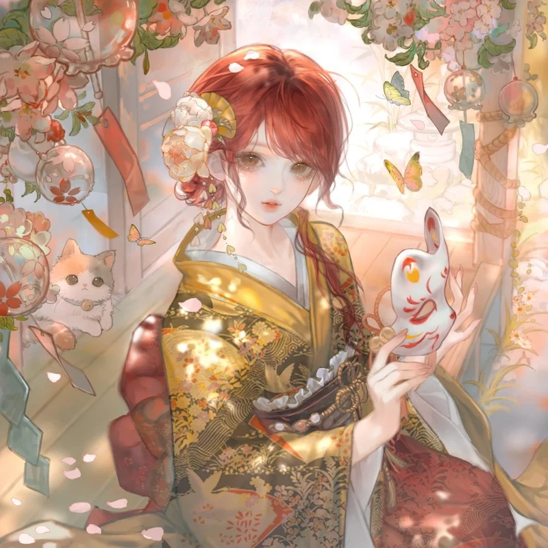 hình ảnh anime nữ mặc kimono phong cách Nhật Bản