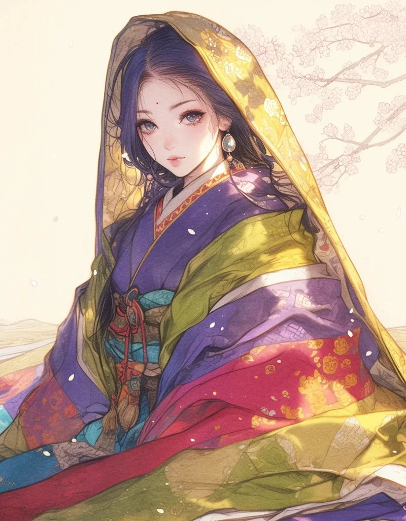 hình ảnh anime nữ mặc kimono phong cách cổ trang