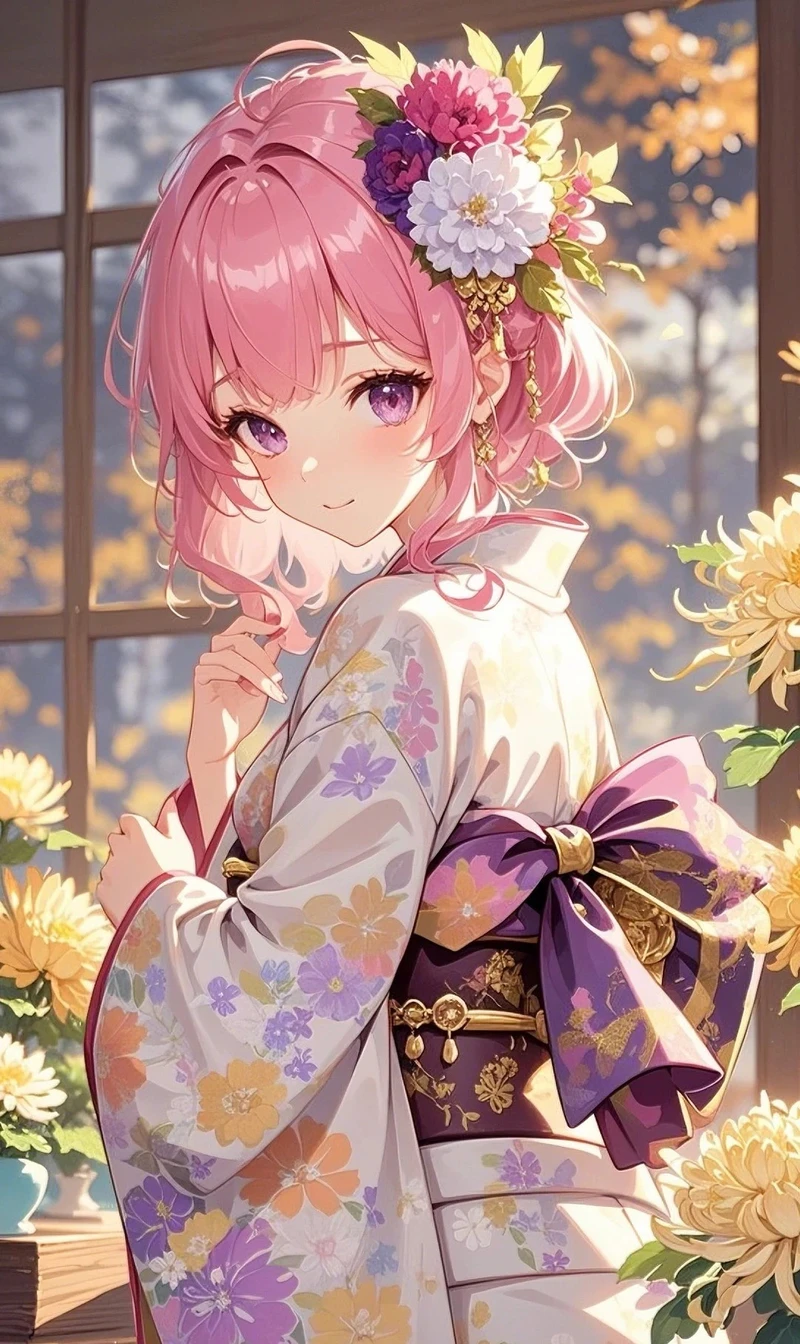 hình ảnh anime nữ mặc kimono phong cách dễ thương