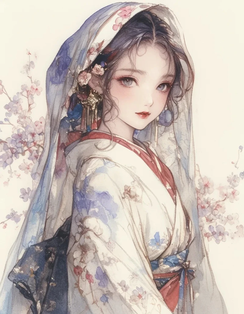 hình ảnh anime nữ mặc kimono tóc dài