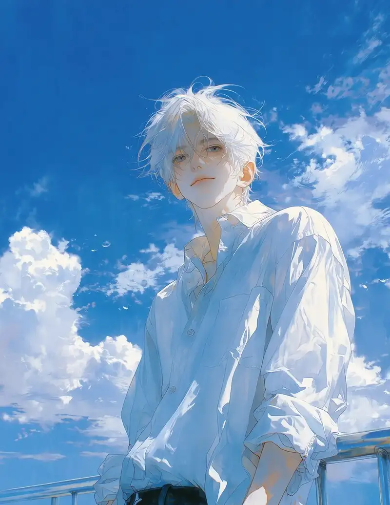 hình nền ảnh anime nam tóc trắng chất