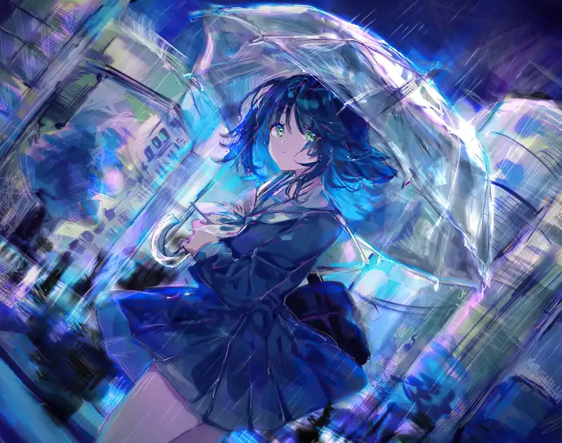 ảnh mưa buồn anime đêm tối với ánh sáng nhẹ