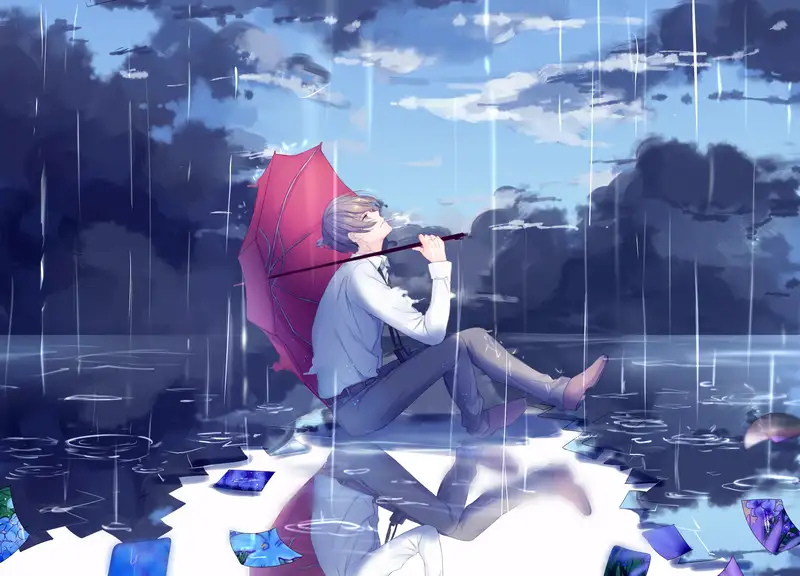hình ảnh anime buồn trong mưa với nét vẽ đẹp