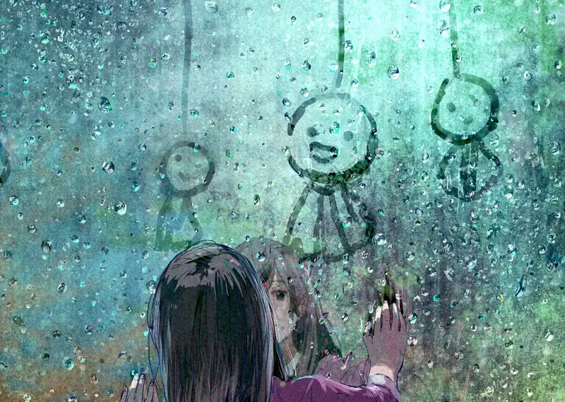 hình anime buồn mưa rơi trong khung cảnh tĩnh lặng