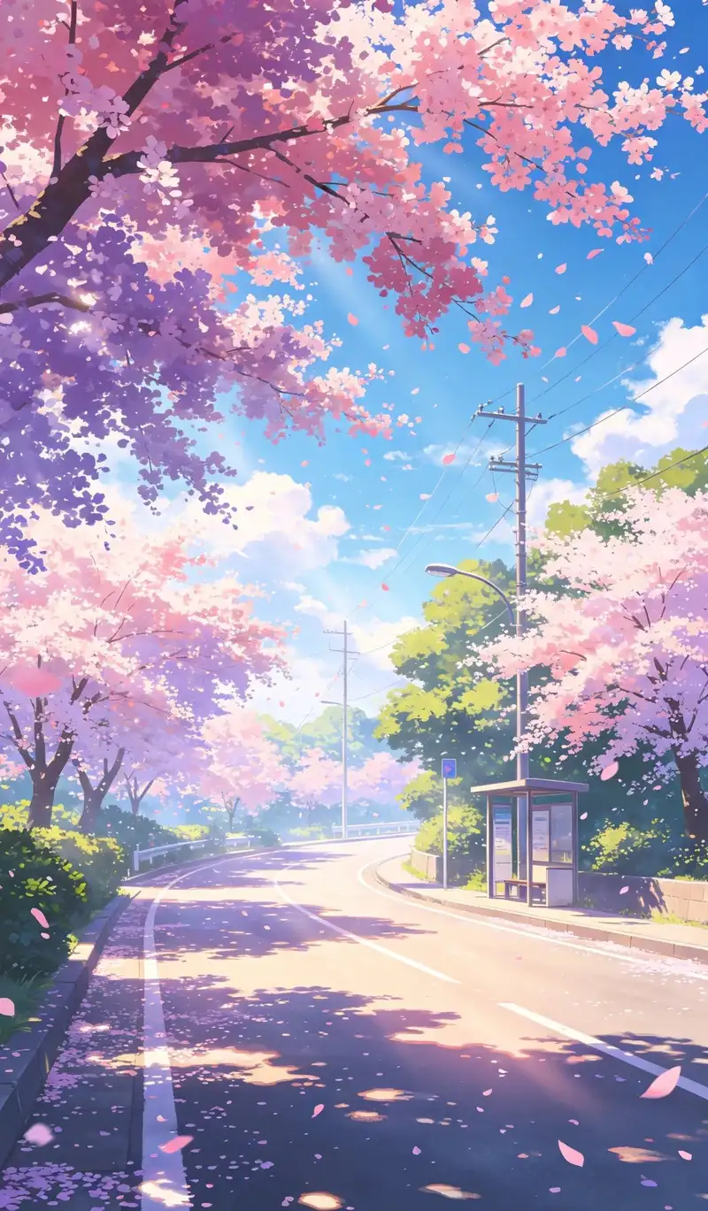 Ảnh anime hoa anh đào nở rộ trên cành