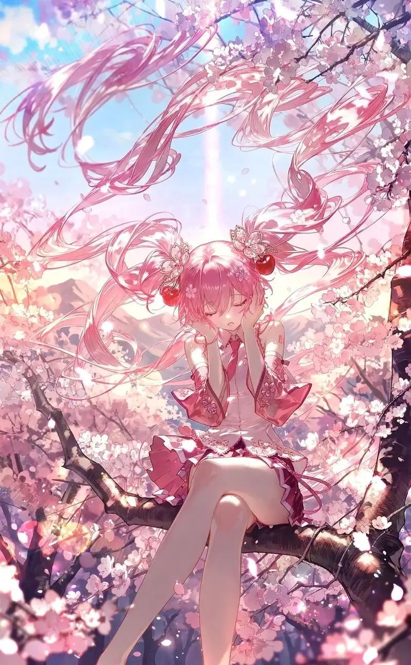 Anime hoa anh đào với khung cảnh mùa xuân