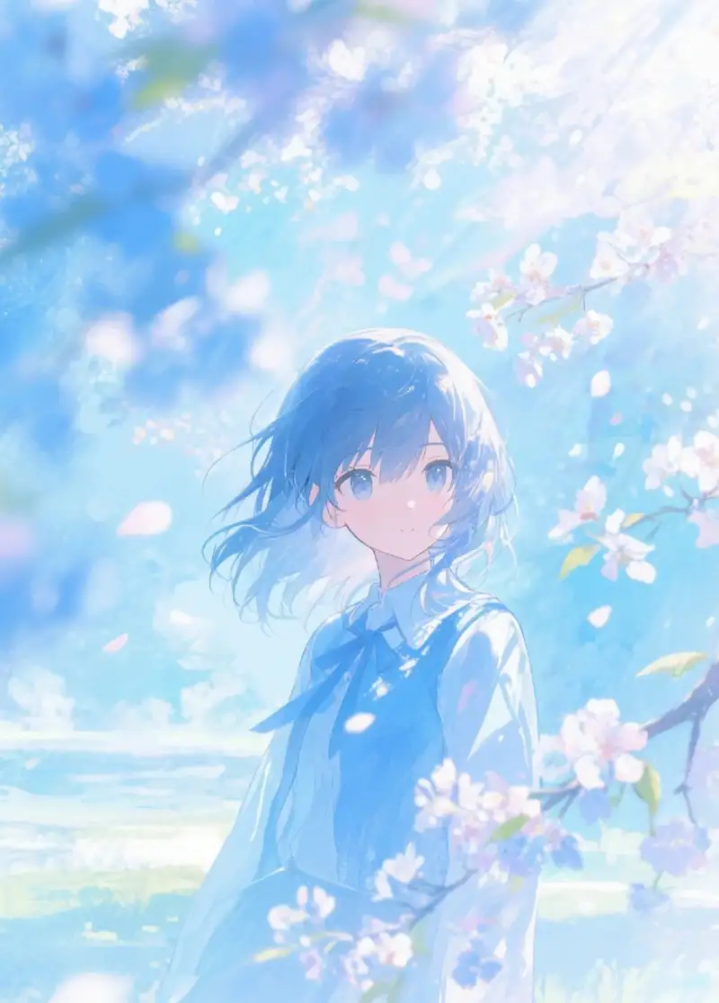 Cảnh anime hoa anh đào nở rộ khắp con phố