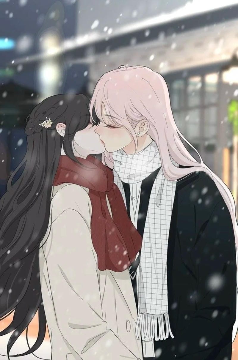 Cảnh hôn nhau anime với ánh sáng lung linh
