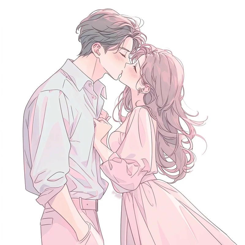 Cặp đôi anime hôn nhau giữa vườn hoa