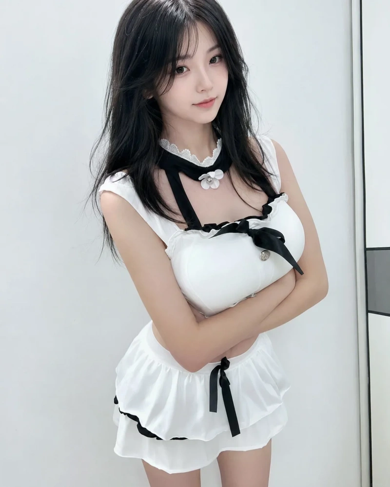Cô gái xinh trong đồng phục hầu gái để lộ ngực tròn