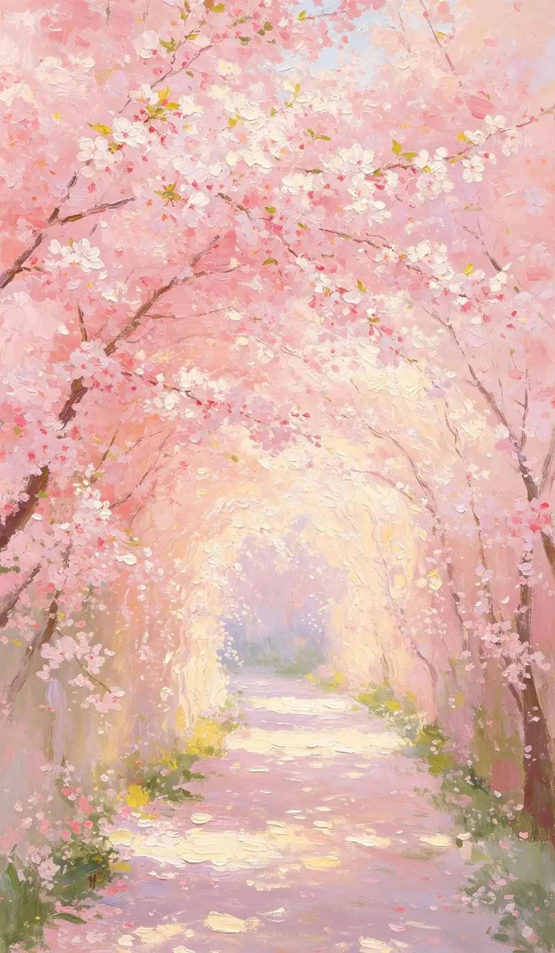Hình ảnh anime hoa anh đào hồng pastel thơ mộng