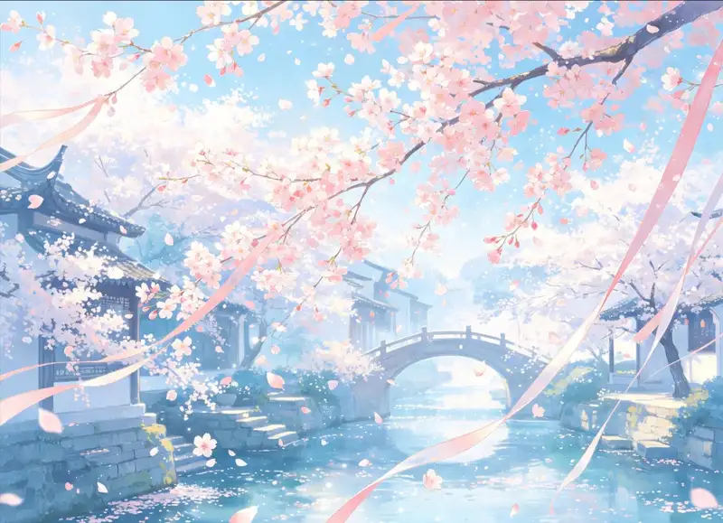 Hình ảnh hoa anh đào anime bên con đường nhỏ