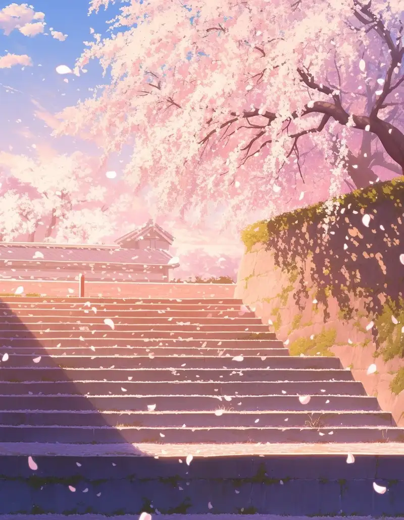Hình ảnh hoa anh đào anime trong khung cảnh yên bình