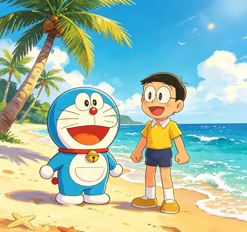 Hình ảnh hoạt hình Nobita bên chiếc bàn học quen thuộc