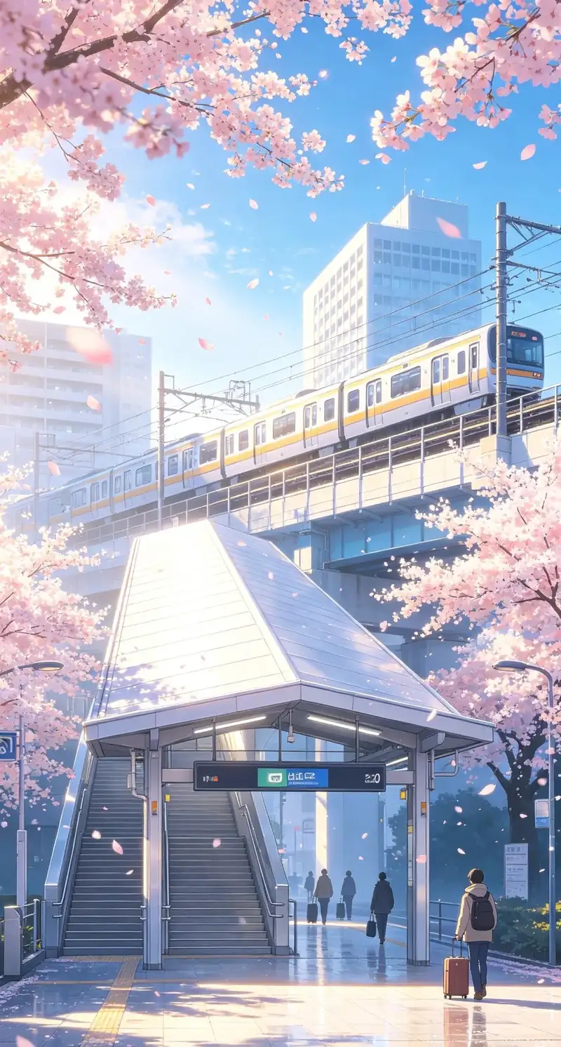 Hoa anh đào anime đẹp trong khung cảnh chiều tà
