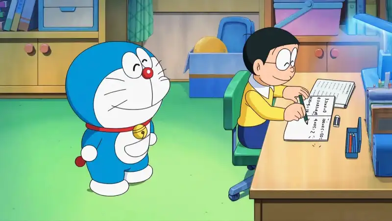 Nobita cute với biểu cảm ngạc nhiên trong phim hoạt hình