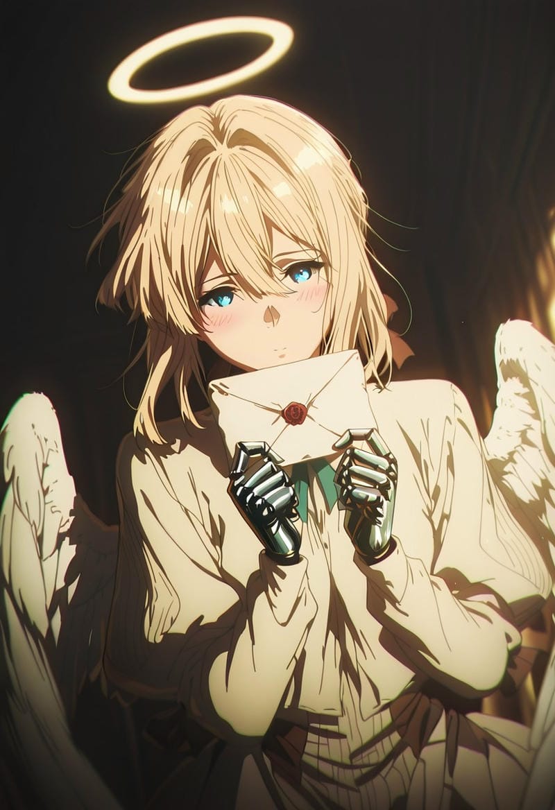 Violet Evergarden trong trang phục xanh