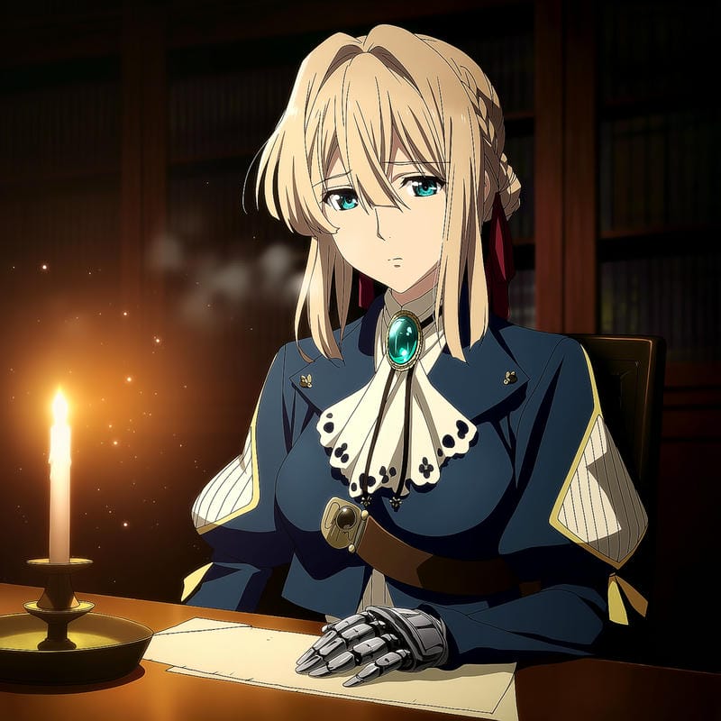 Violet Evergarden với đôi mắt xanh