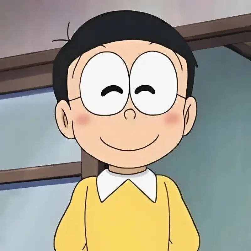 ảnh Nobita cười tươi với gương mặt ngây ngô