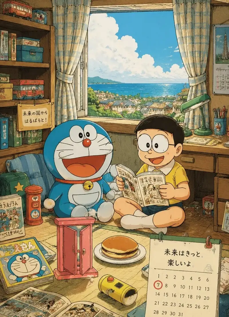 hình ảnh Nobita cùng Shizuka trong khung cảnh học đường